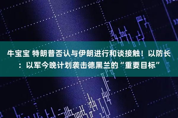 牛宝宝 特朗普否认与伊朗进行和谈接触！以防长：以军今晚计划袭击德黑兰的“重要目标”